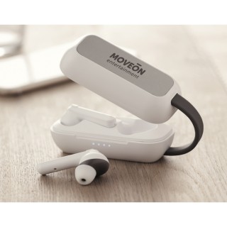 Set auriculares publicitarios con base de carga